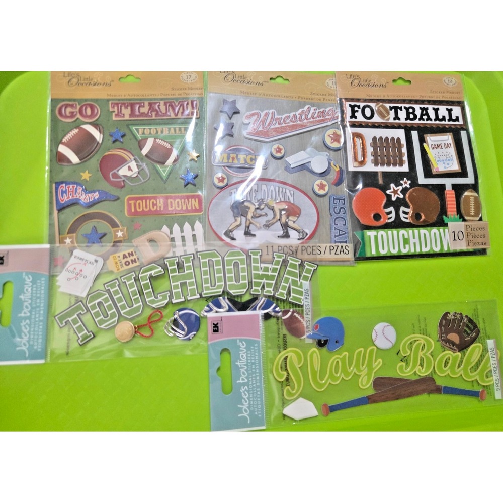 Jolees Boutique Stickers Lot of 5 Scrapbooking Sports Baseball Football Wrestlin